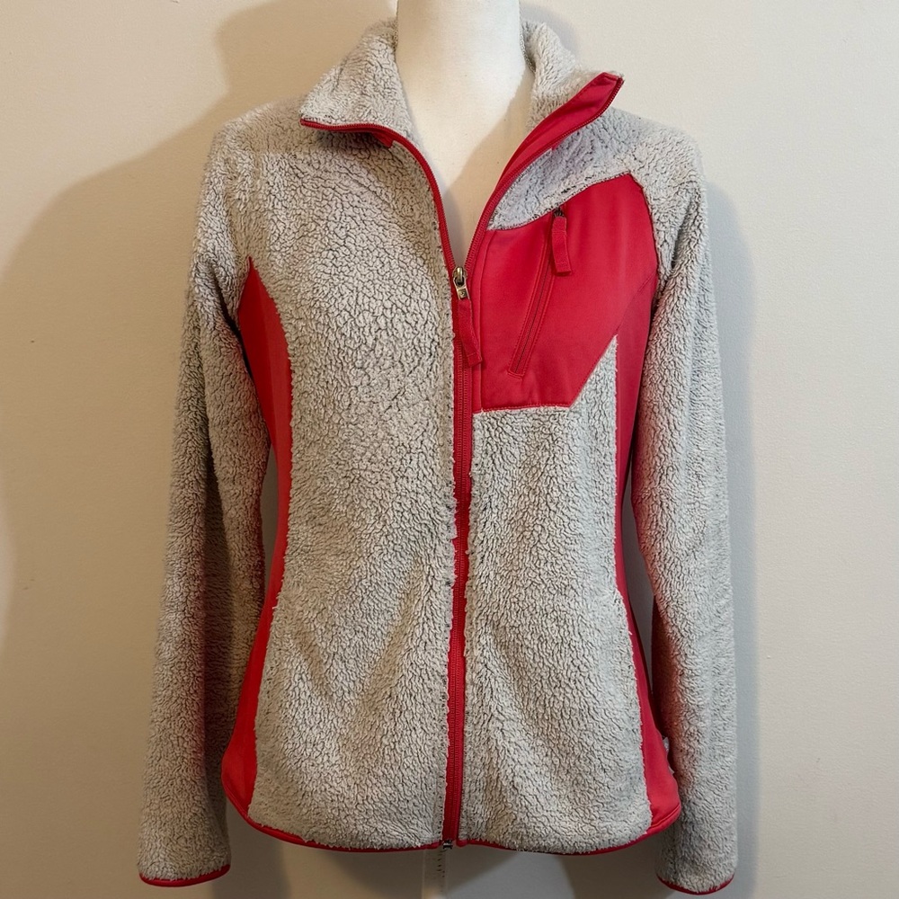 Columbia Mountain Side Gray Pink Full Zip Sherpa Fleece Jacket Women’s Medium
